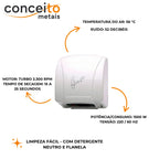 Secador de mãos automático Newdry com sensor - 39000: dados técnicos: potência, tensão e tempo de secagem