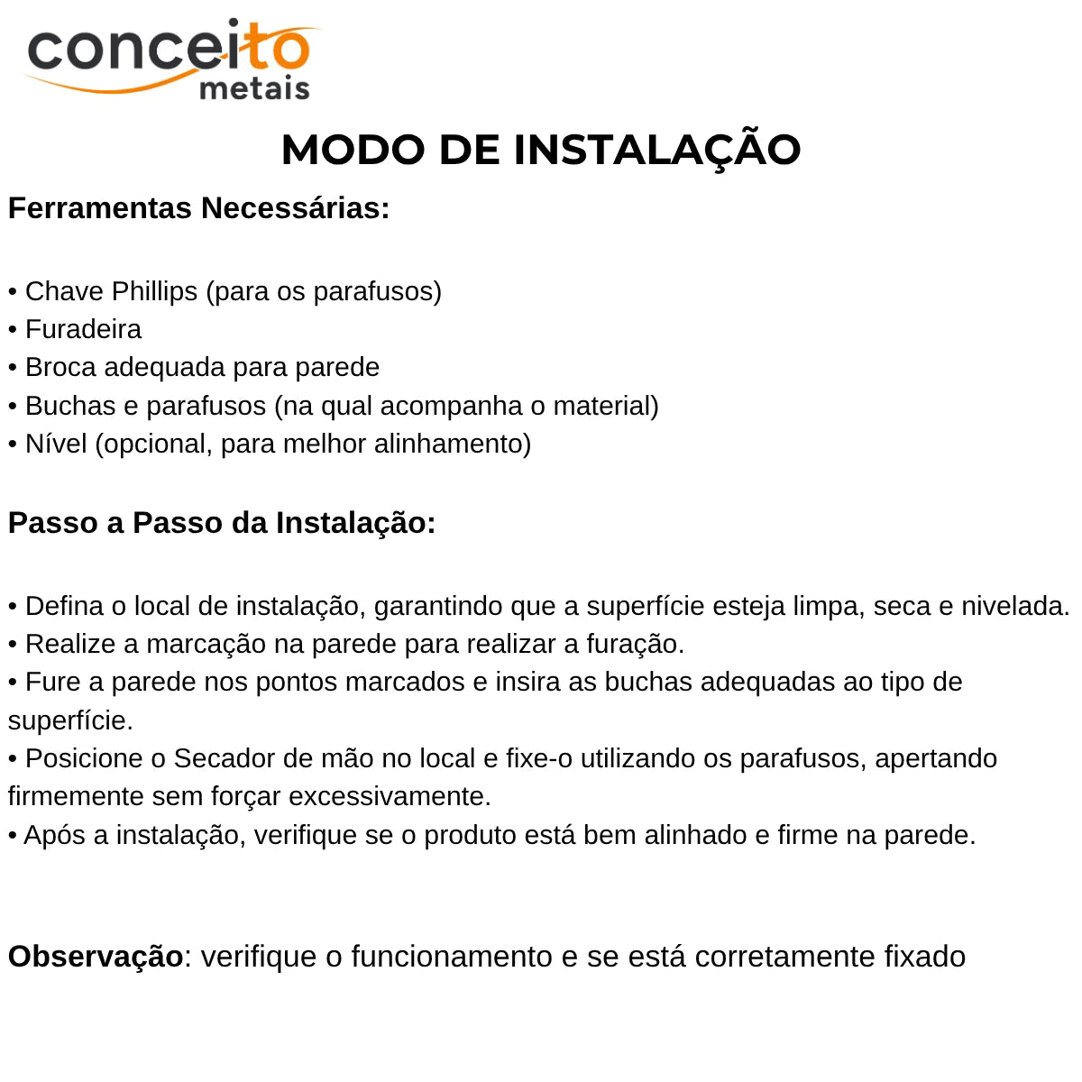 Secador de mãos automático Newdry com sensor - 39000: modo de instalação