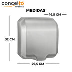 Secador de mãos automático parede aço inox escovado Jet Dry banheiro - 39001: medidas 32 x 29,5 x 16,5 cm