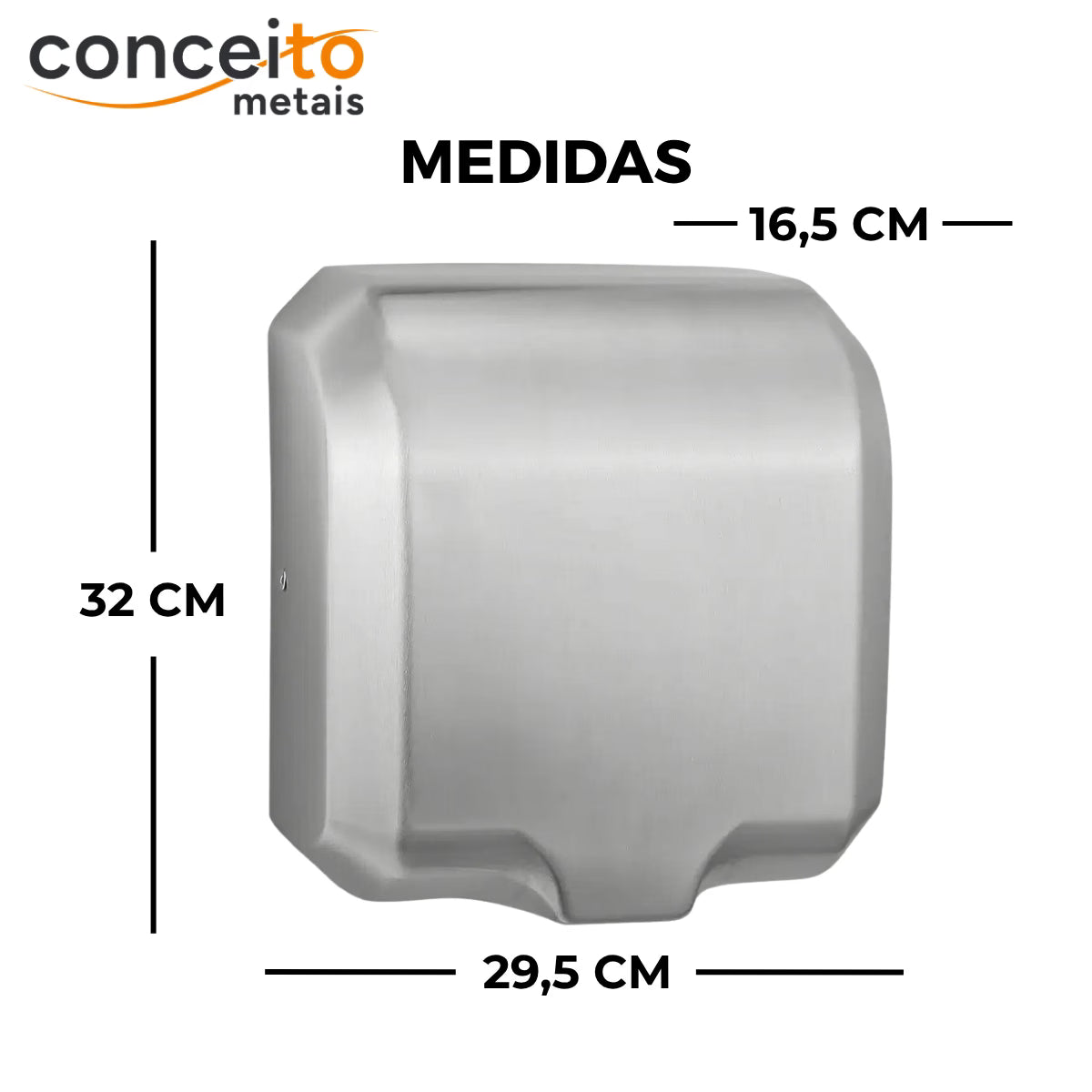 Secador de mãos automático parede aço inox escovado Jet Dry banheiro - 39001: medidas 32 x 29,5 x 16,5 cm