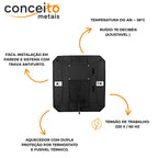 Secador de mãos automático parede aço inox escovado Jet Dry banheiro - 39001: vista traseira, temperatura, ruído e tensão