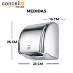 Secador de mãos automático parede aço inox PowerClean banheiro - 39002: medidas 26 x 23 x 16 cm