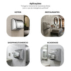 Secador de mãos automático parede aço inox PowerClean banheiro - 39002: aplicações em hotéis, restaurantes, comércio e academias