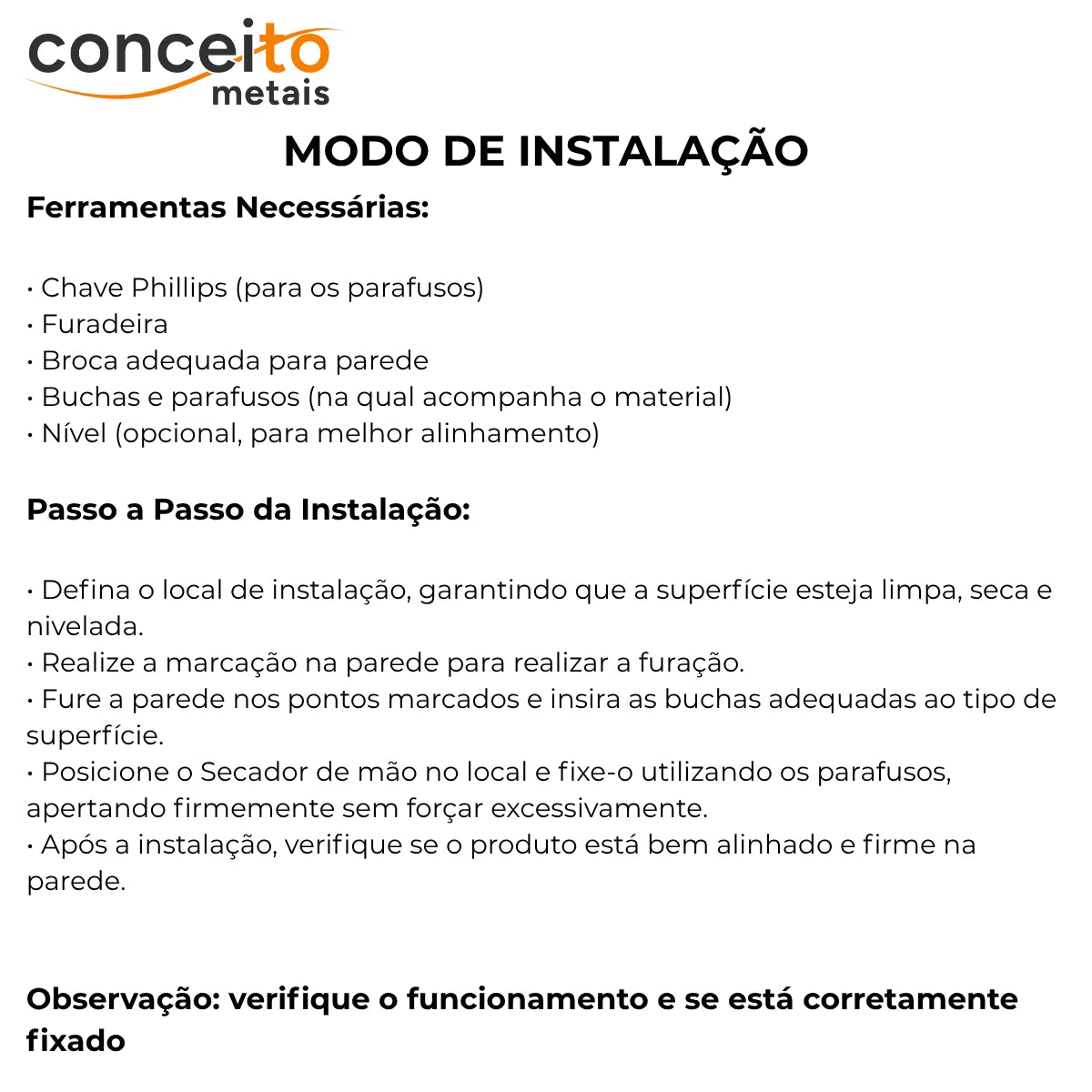 Secador de mãos automático DryPlus parede aço inox 304 banheiro - 39004: modo de instalação