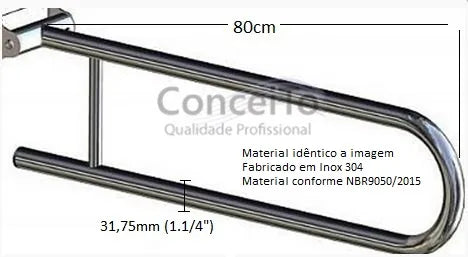 Barra de apoio articulada para banheiro 80cm de parede - 1020 - Conceito Metais (foto 2)