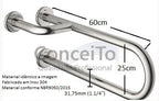 Barra de apoio de 60cm inox 304 fixa para banheiro com reforço lateral - 1021 - Conceito Metais (foto 2)