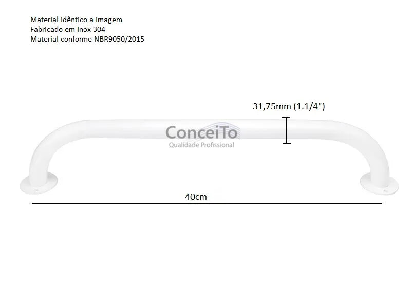 Barra de apoio para banheiro em inox 304 reta 40cm - 3910 - Conceito Metais (foto 5)