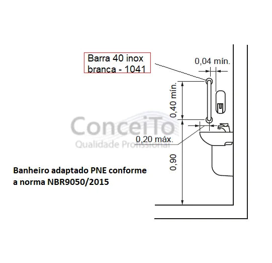 Barra de apoio para banheiro em inox 304 reta 40cm - 3910 - Conceito Metais (foto 6)