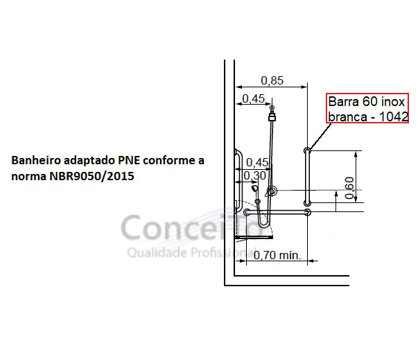 Barra de apoio para banheiro em inox 304 reta 60cm - 3911 - Conceito Metais (foto 6)