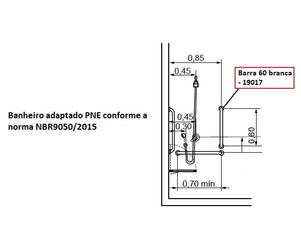 Barra de apoio para banheiro em alumínio reta branca 60cm - 3944 - Conceito Metais (foto 7)