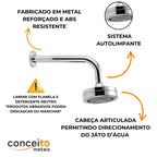 Ducha parede metal autolimpante cromado aquecimento solar - 40266: sistema autolimpante e cabeça articulada