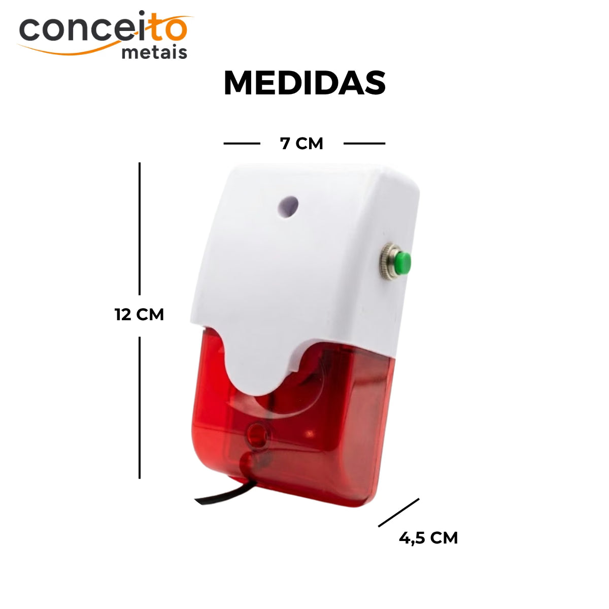 Alarme audiovisual PNE com botão de acionamento - 41011: medidas do alarme