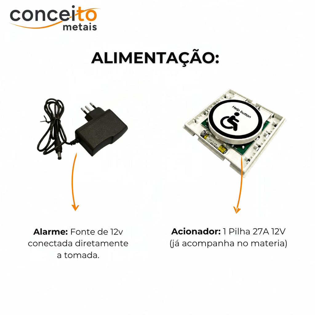 Alarme audiovisual PNE com botão de acionamento - 41011: alimentação