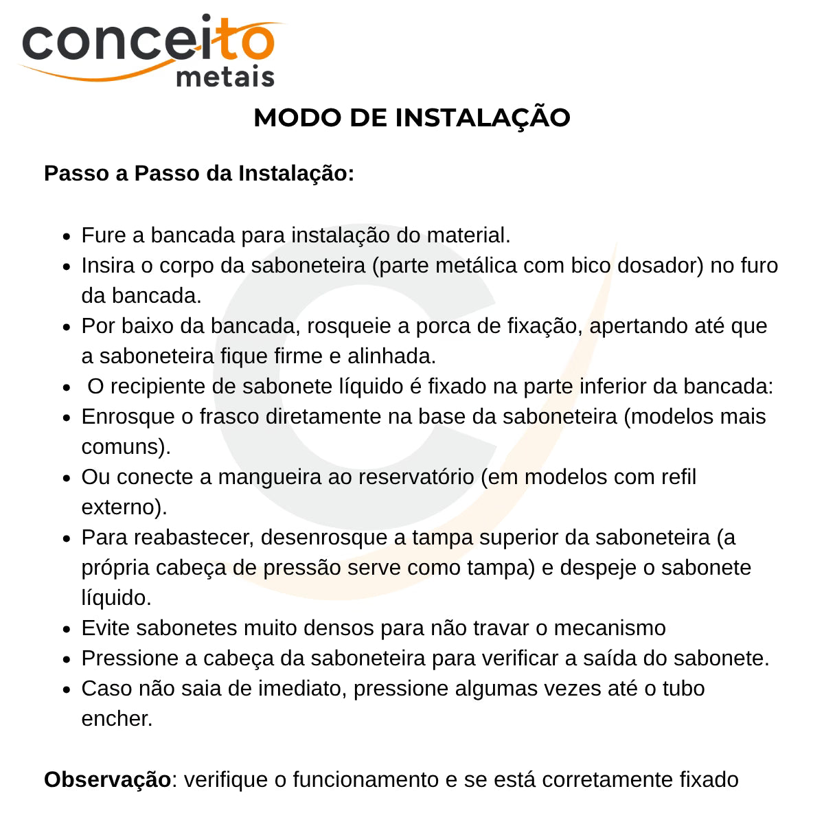 Saboneteira ou dispenser de pressão mesa com reservatório - 6001: modo de instalação