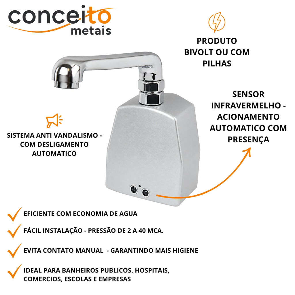 Torneira com sensor bivolt ou pilhas de parede lavatório - 6003: detalhes e características