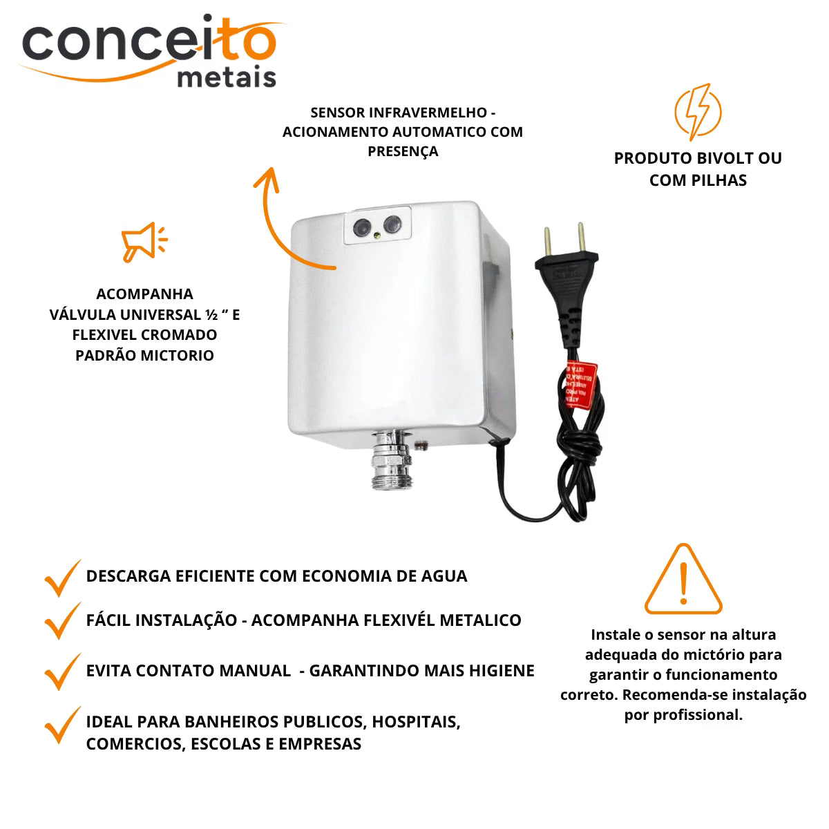 Válvula mictório com sensor - 6010: sensor, alimentação e acessórios