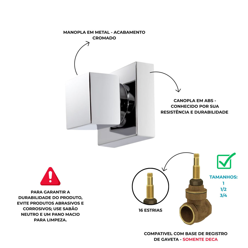 Acabamento Quadrado 3/4 com Base ABS p/ Deca - 13214 - detalhes - Conceito Metais