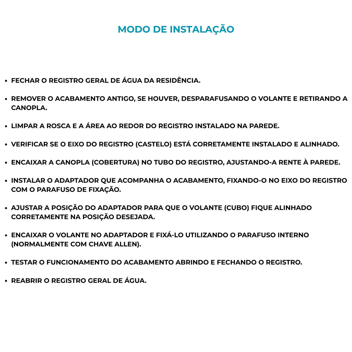 Acabamento Quadrado 3/4 com Base ABS p/ Deca - 13214 - modo de instalação - Conceito Metais