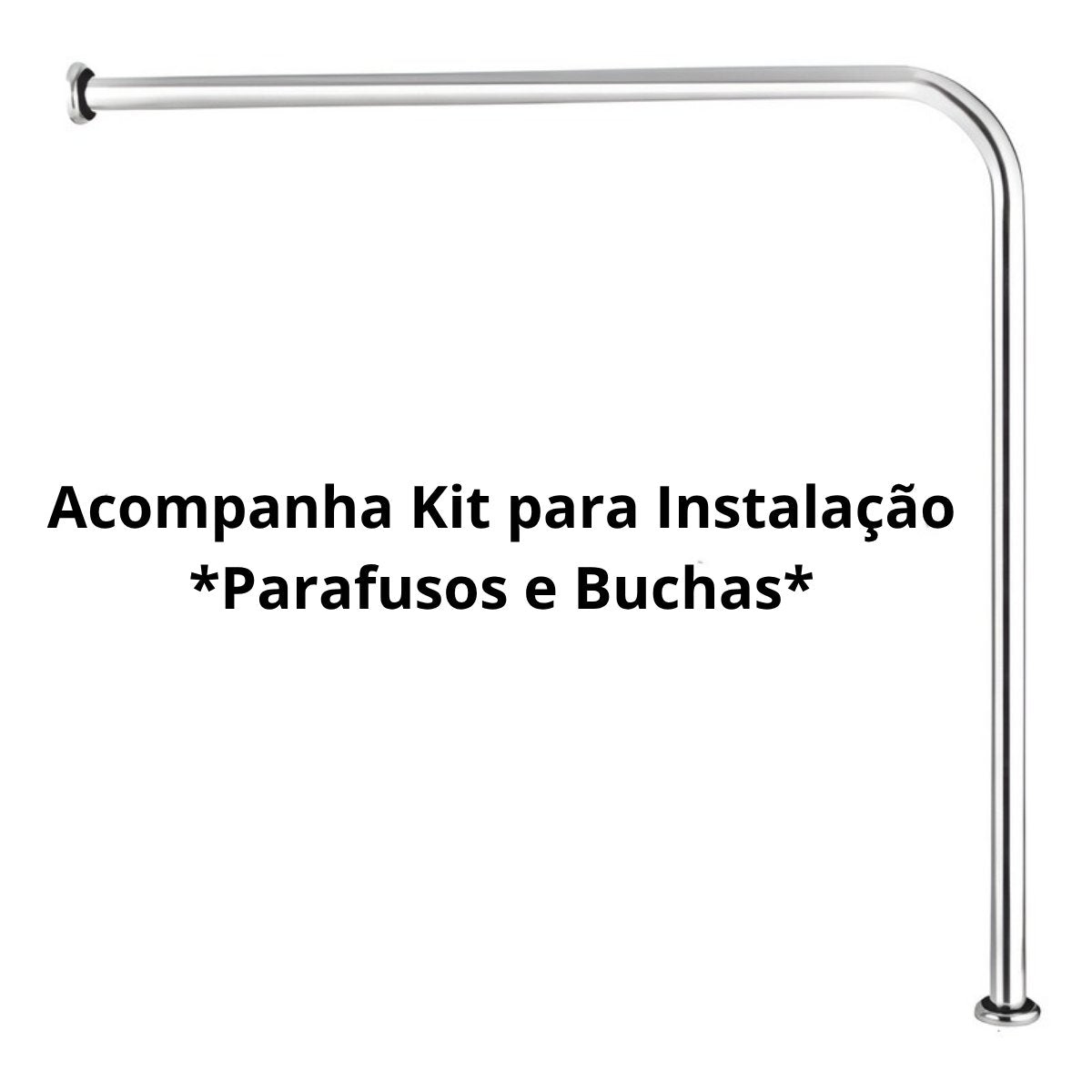 Barra de Apoio para Banheiro Em Alumínio Piso/Parede 70x70 c/ Canopla Inox - 19044 - detalhes - Conceito Metais