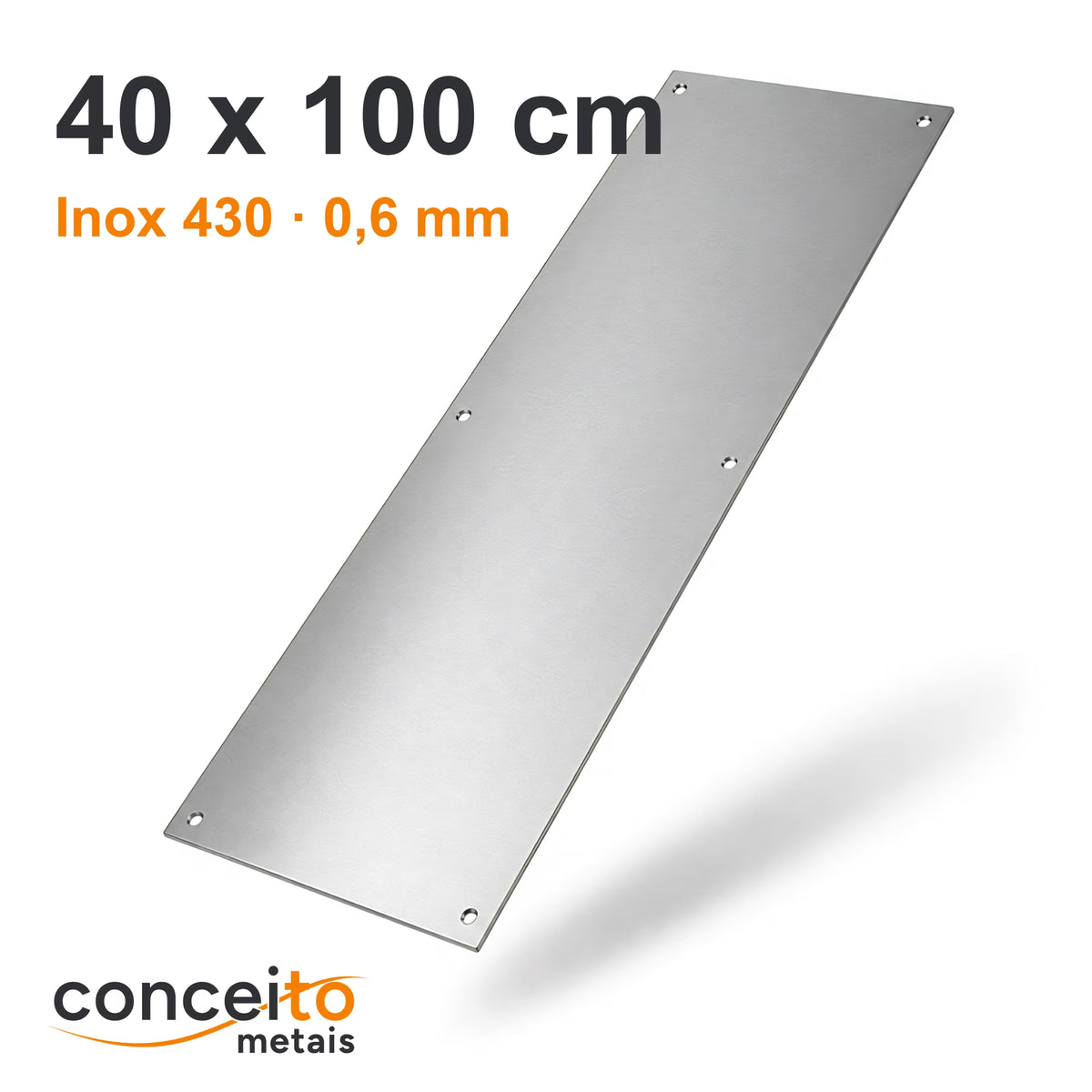 Chapa de proteção para porta 40 x 100 cm Inox 430 0,6 mm: frente