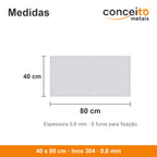 Chapa de proteção para porta 40 x 80 cm Inox 304 0,6 mm: medidas