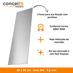 Chapa de proteção para porta 40 x 80 cm Inox 304 0,6 mm: detalhes e fixação