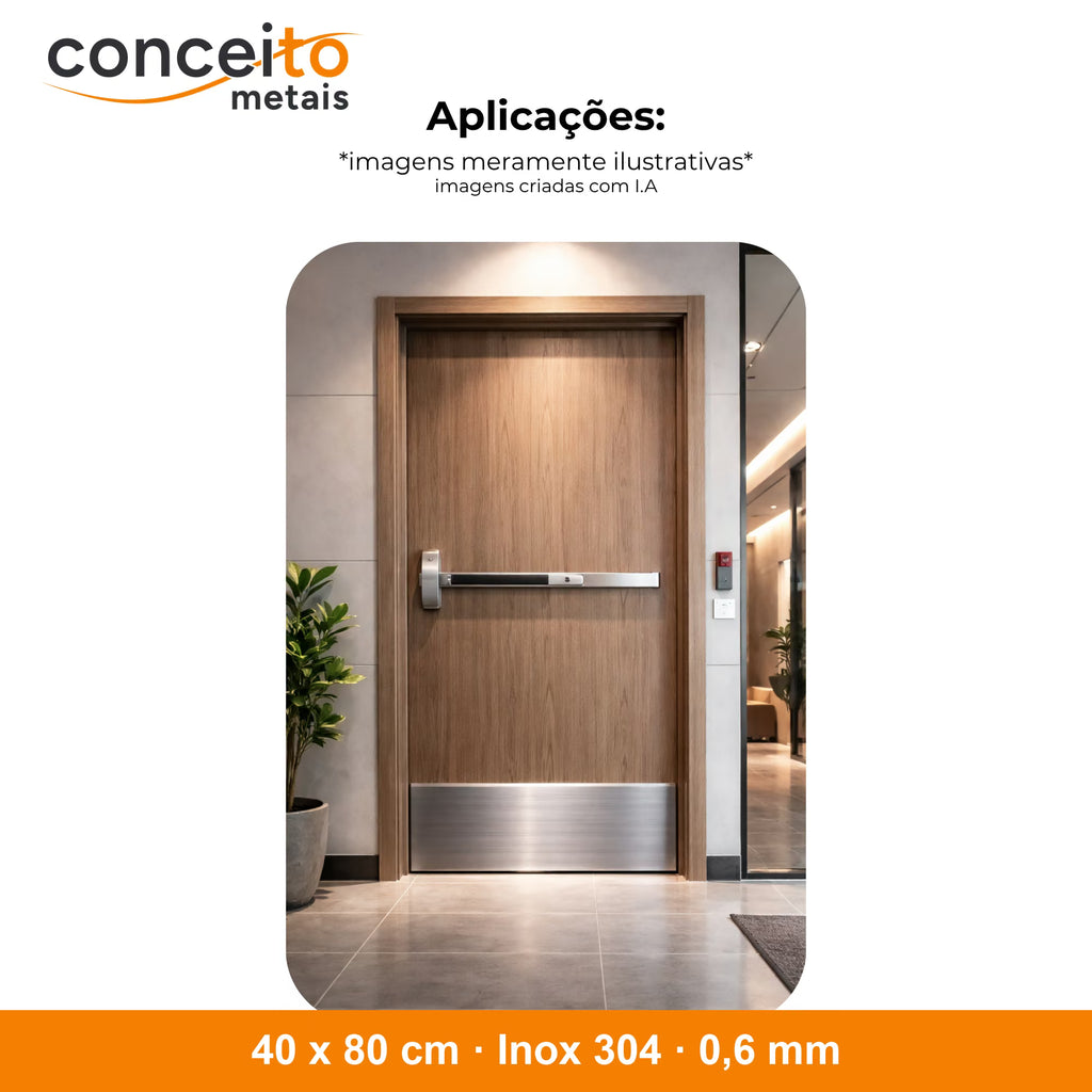 Chapa de proteção para porta 40 x 80 cm Inox 304 0,6 mm: aplicação na porta