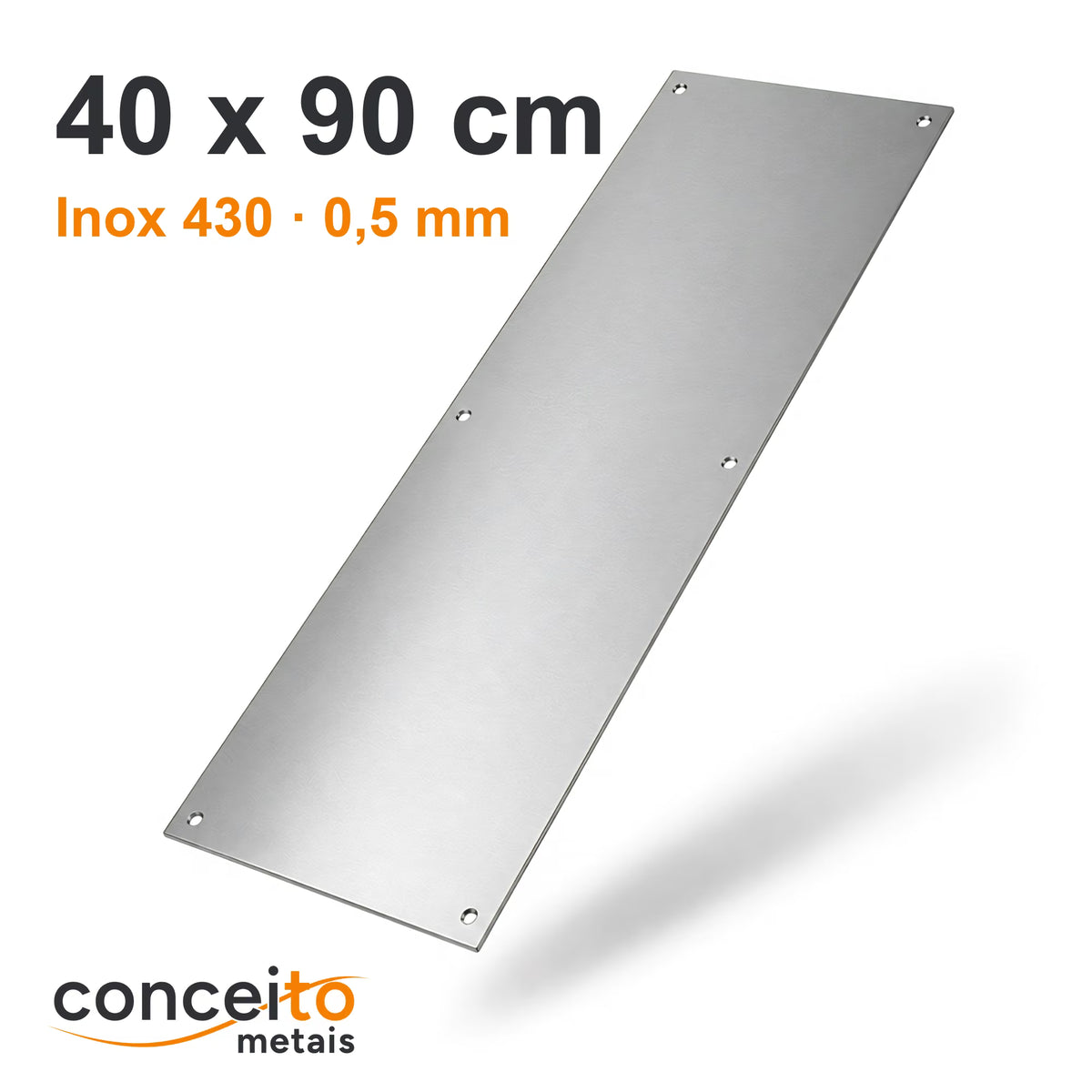 Chapa de proteção para porta 40 x 90 cm Inox 430 0,5 mm: frente