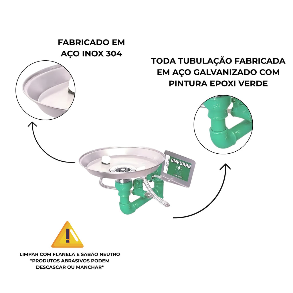 Chuveiro Pedestal de Emergência com Lava Olho - 13994 - detalhes - Conceito Metais