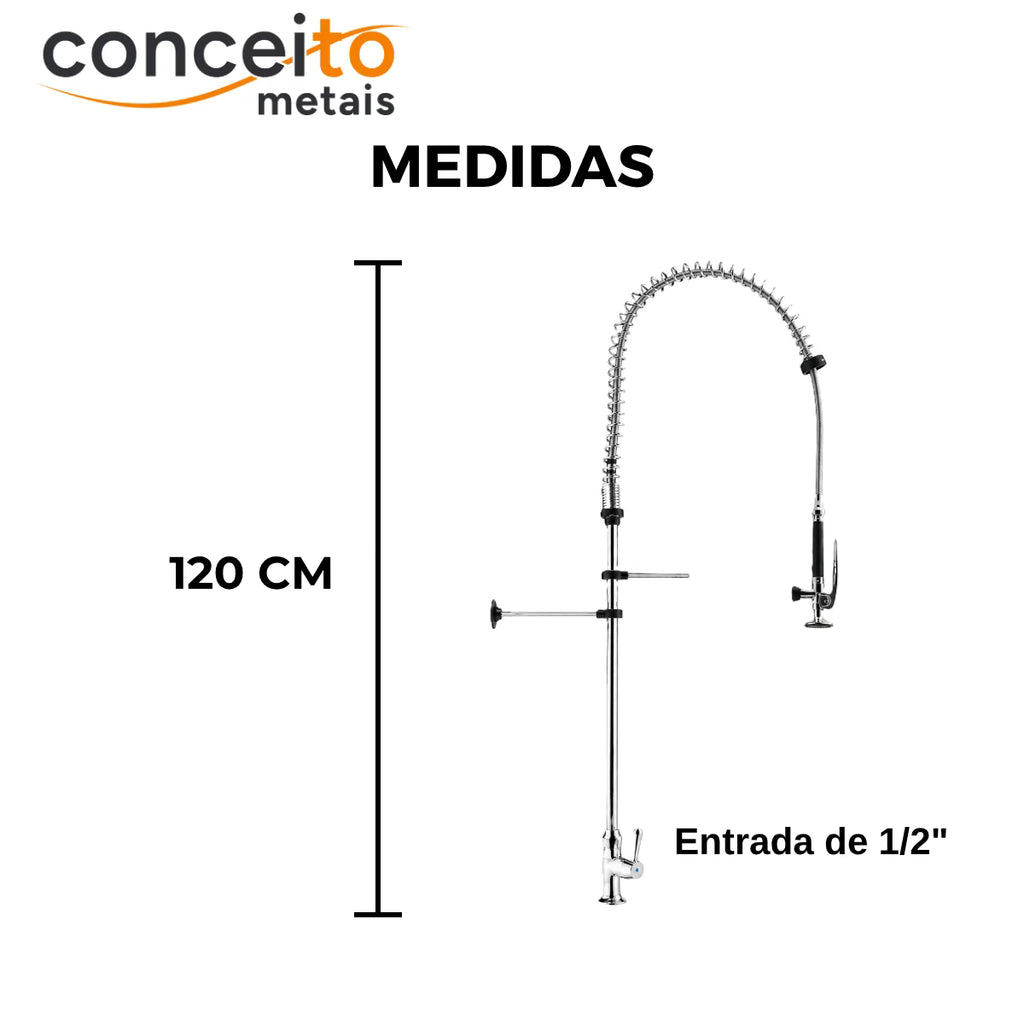 Esguicho de pré-lavagem de mesa para cozinha industrial - 2001: medidas