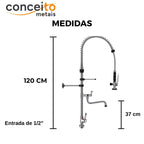 Esguicho de pré-lavagem de mesa com bica adicional para cozinha industrial - 2003: medidas
