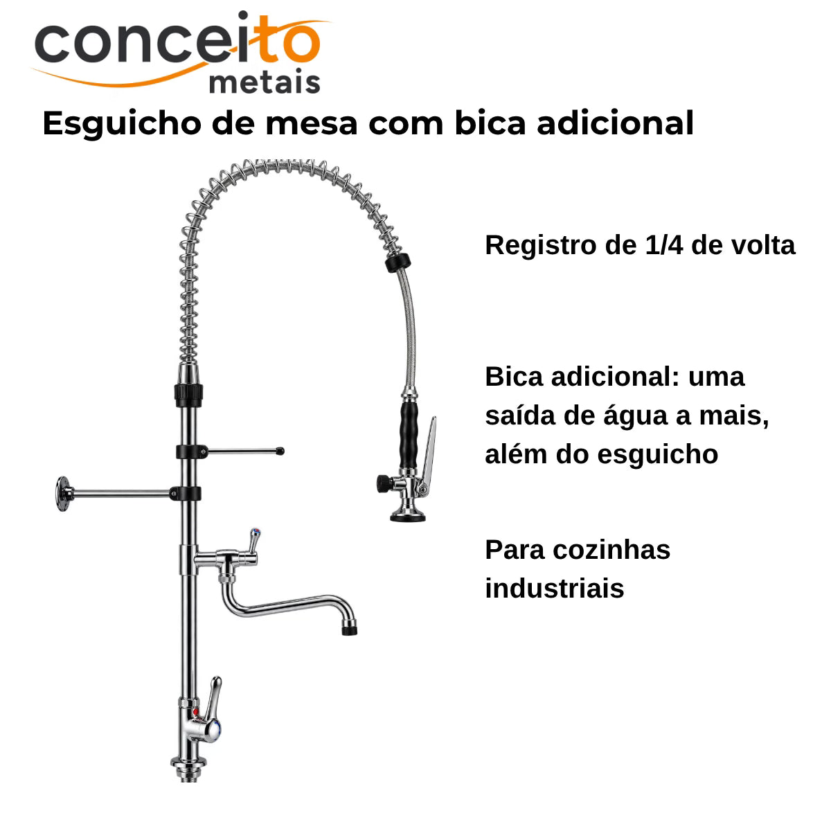 Esguicho de pré-lavagem de mesa com bica adicional para cozinha industrial - 2003: características