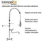 Esguicho de pré-lavagem misturador de mesa 150mm com bica adicional para cozinha industrial - 2014: características