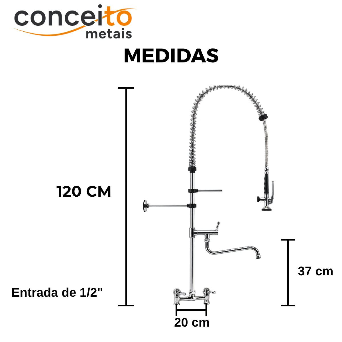 Esguicho de pré-lavagem misturador de mesa 200 mm com bica adicional para cozinha industrial - 2010: medidas