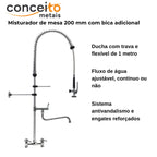 Esguicho de pré-lavagem misturador de mesa 200 mm com bica adicional para cozinha industrial - 2010: características