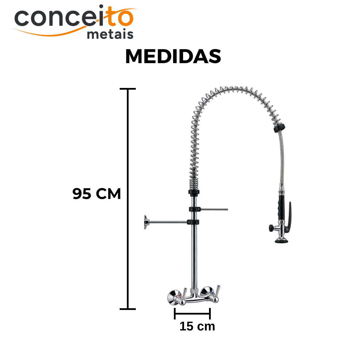 Esguicho de pré-lavagem misturador de parede 150mm para cozinha industrial - 2013: medidas