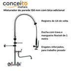 Esguicho de pré-lavagem misturador parede 150mm com bica adicional para cozinha industrial - 2015: características