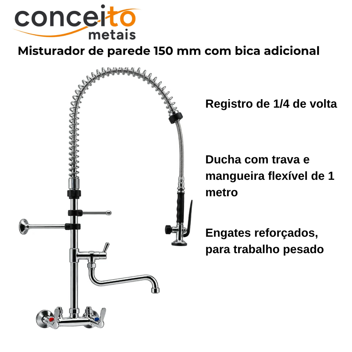 Esguicho de pré-lavagem misturador parede 150mm com bica adicional para cozinha industrial - 2015: características