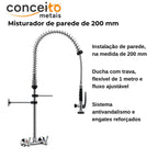 Esguicho de pré-lavagem misturador de parede 200mm para cozinha industrial - 2006: características