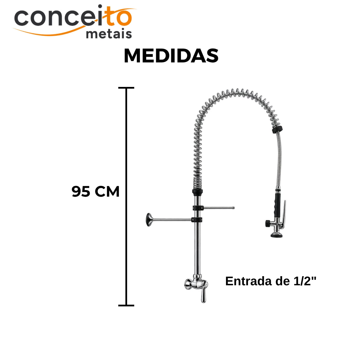 Esguicho de pré-lavagem de parede para cozinha industrial - 2002: medidas