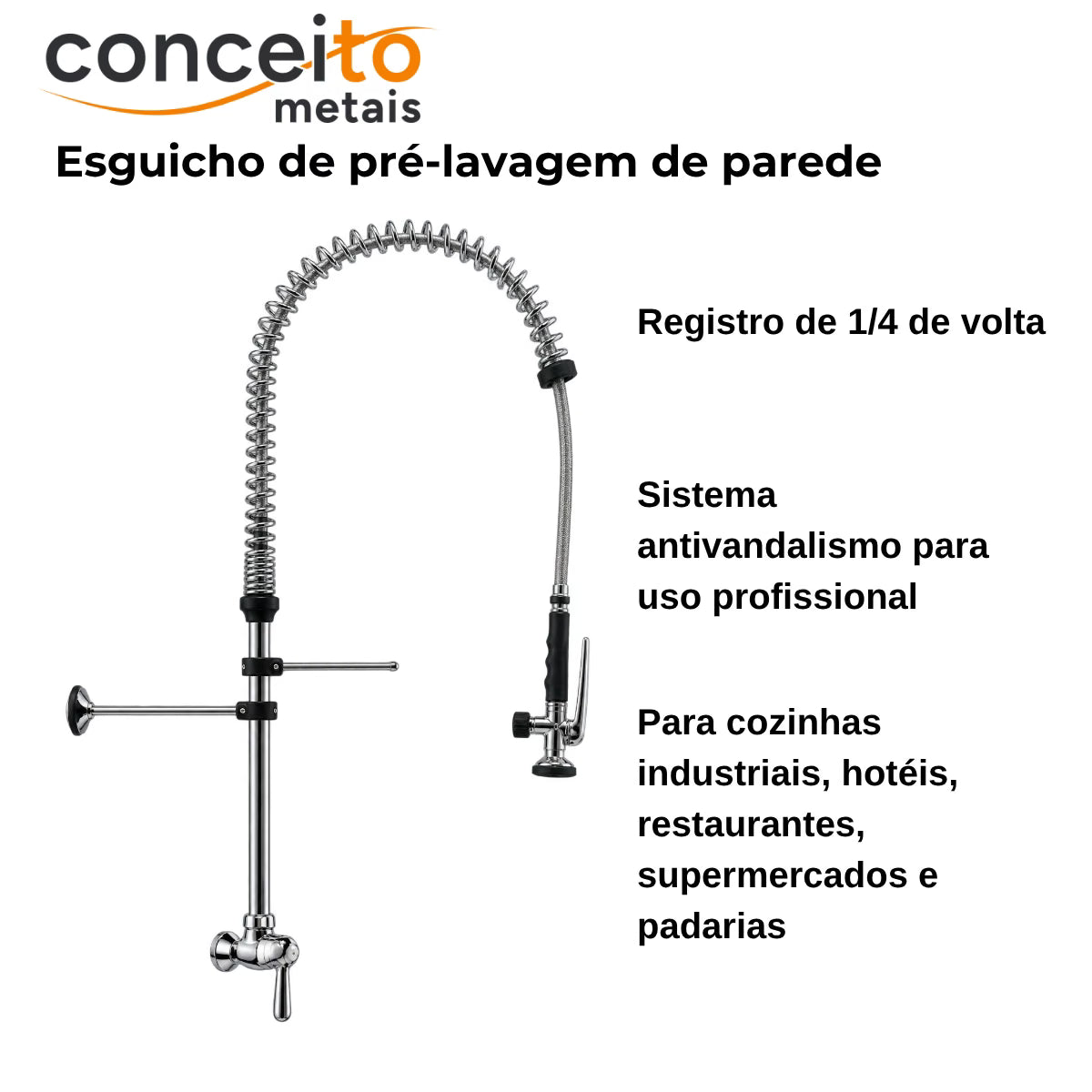 Esguicho de pré-lavagem de parede para cozinha industrial - 2002: características