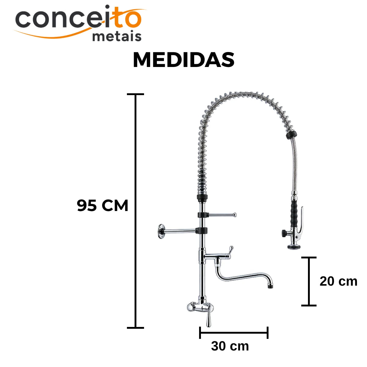 Esguicho de pré-lavagem de parede com bica adicional para cozinha industrial - 2004: medidas