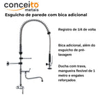 Esguicho de pré-lavagem de parede com bica adicional para cozinha industrial - 2004: características