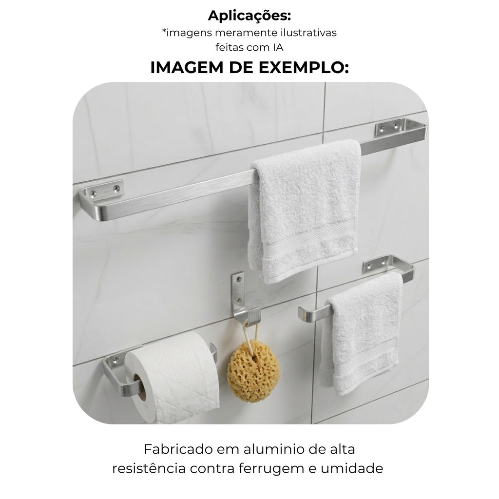 Kit 4 acessórios para banheiro alumínio cromado - 31001 - exemplos de aplicação (foto 5) - Conceito Metais