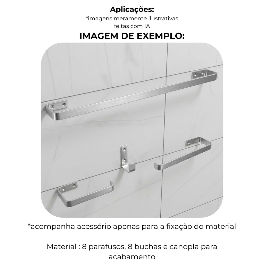 Kit 4 acessórios para banheiro alumínio cromado - 31001 - exemplos de aplicação - Conceito Metais