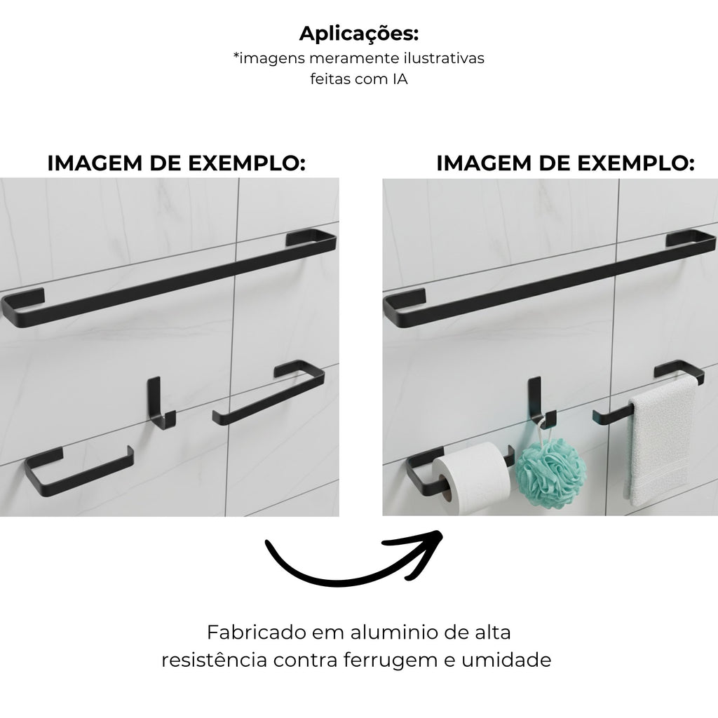 Kit 4 acessórios para banheiro preto fosco - 31002 - exemplos de aplicação (foto 5) - Conceito Metais