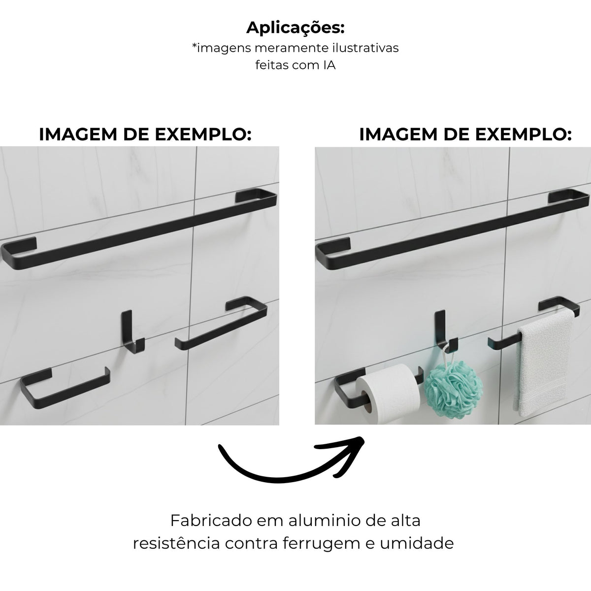 Kit 4 acessórios para banheiro preto fosco - 31002 - exemplos de aplicação (foto 5) - Conceito Metais