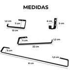 Kit 4 acessórios para banheiro preto fosco - 31002 - medidas - Conceito Metais