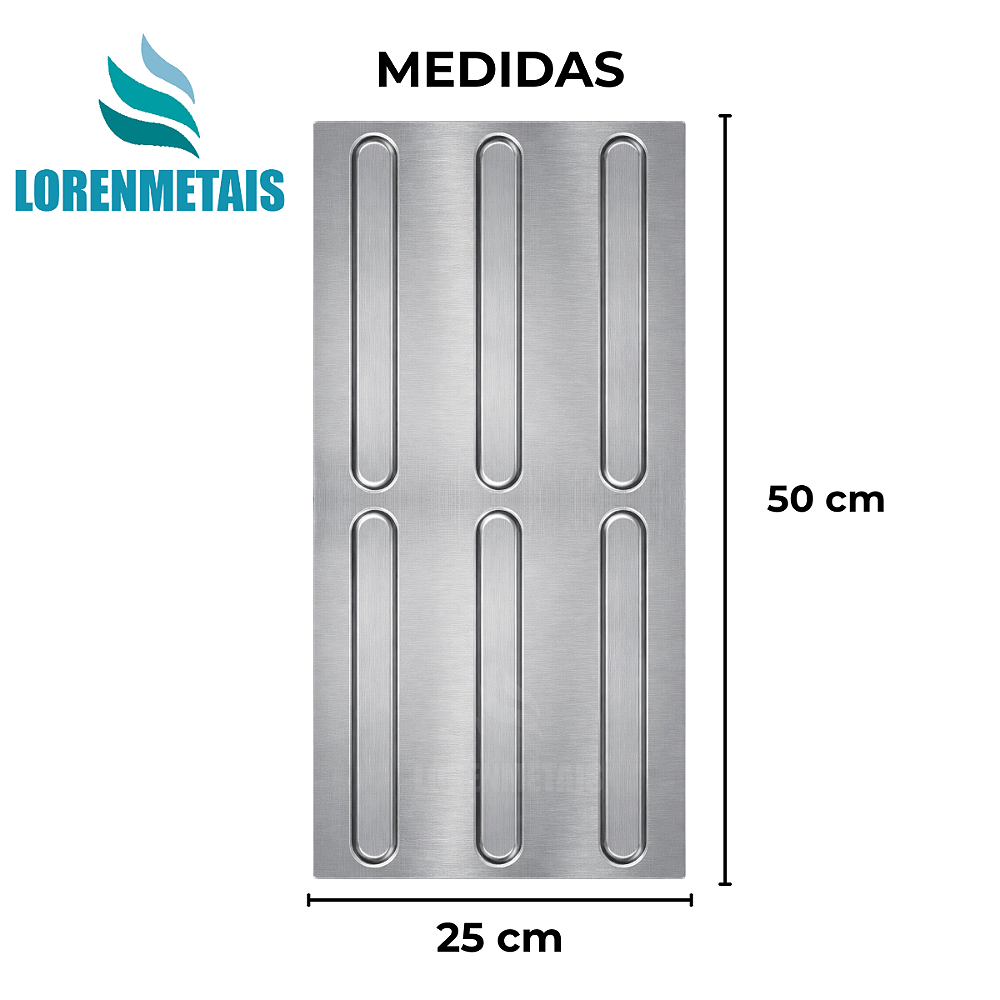 Piso Tátil Direcional em Chapa Inox Escovado 25x50 - 12401 - Conceito Metais (foto 2)
