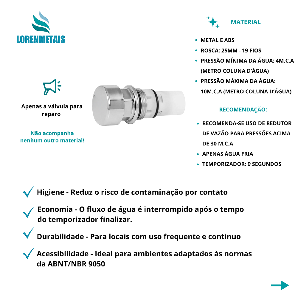Reparo Mecanismo Para Torneira Automática Temporizador Metal - 13503 - Conceito Metais (foto 2)